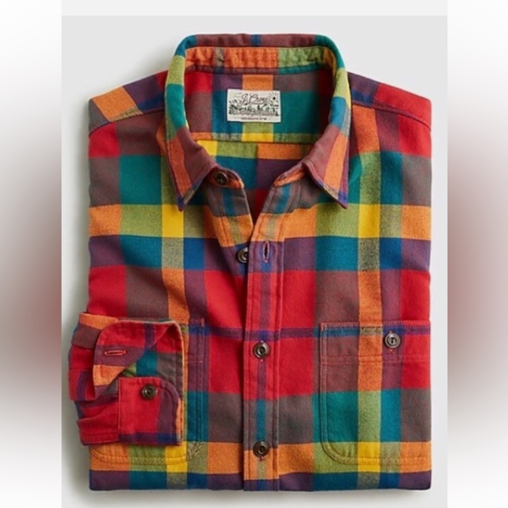 J.Crew Midweight Flannel Workshirt in a multi-color plaid pattern M - Picture 16 of 16
